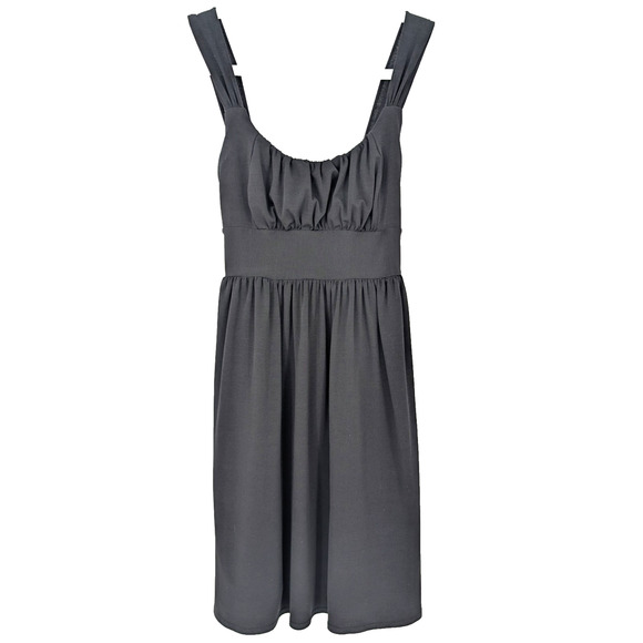 VTG Y2K Black Empire Waist Whimsigoth Ruched Tie Back Jersey Mini Dress - Picture 1 of 7
